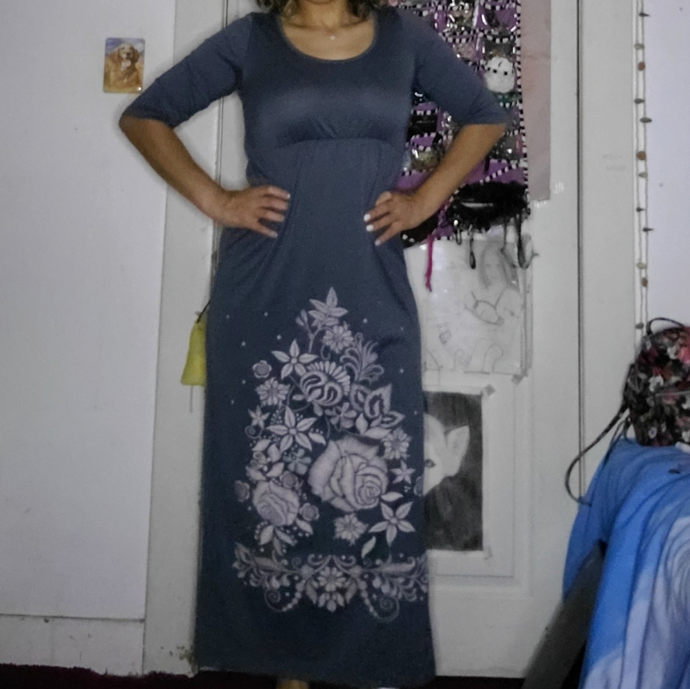 Grey rose print maxi dress